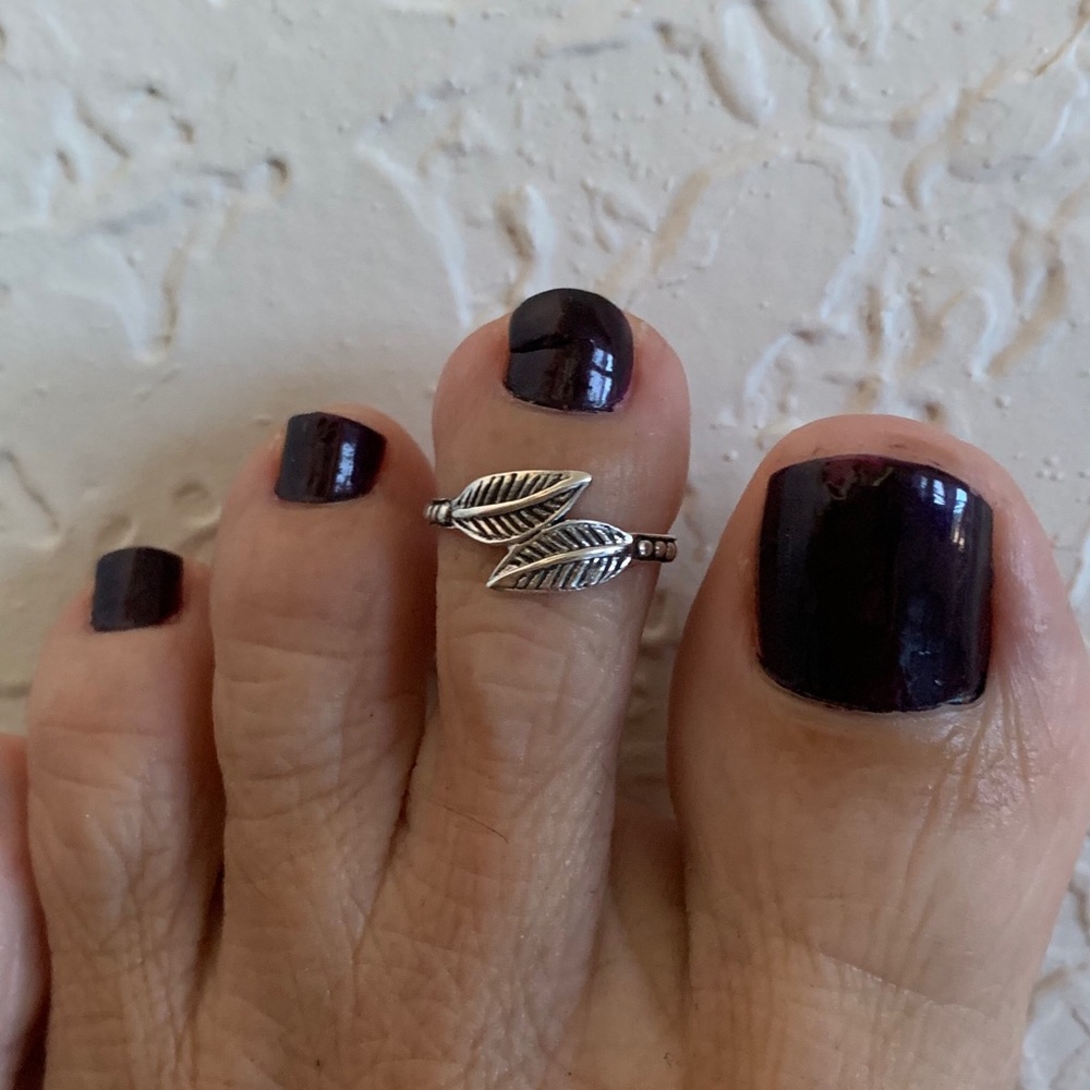 Silver Double Leaves Toe Ring, Tree Ring - image 1